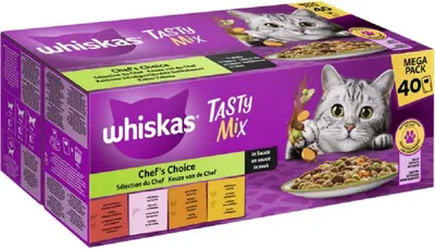 Produktbild von Whiskas │ Portionsbeutel Tasty Mix Multipack Mega Pack Chefs Choice in Sauce - 40 x 85g │ Katzennassfutter