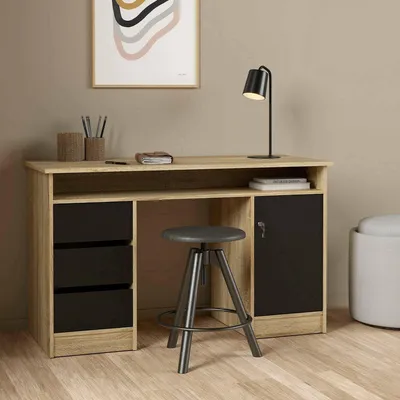 Produktbild von Schreibtisch Shanshan, Mehrzweckschreibtisch, Bürotisch für PC, Eckschreibtisch, 126x55 h76 cm, Eiche und Schwarz