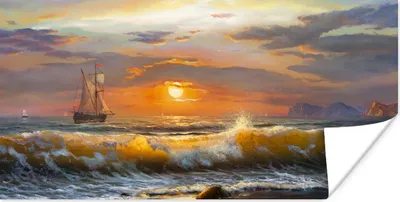 Produktbild von MuchoWow® Poster Malerei - Wasser - Segelboot - Ölfarbe 120x60 cm - Bild