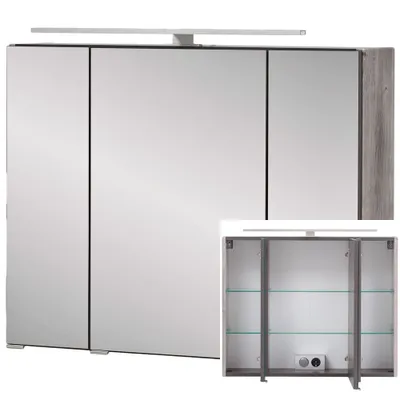 Produktbild von Badmöbel Spiegelschrank inkl. LED Beleuchtung, 80cm, Eiche Ribbeck, TRONDHEIM-03 B/H/T: ca. 80/64/20cm
