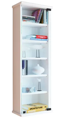 Immagine prodotto di Scaffale da parete in legno CD DVD | Scaffale da appendere con porta in vetro di sicurezza ESG | Spazio per 150 CD o 65 DVD o 36-Video | Dimensioni: 92 x W. 31 x D. 18 cm | Elegante scaffale CD/DVD | 5 Ripiani Variabili - Loposa
