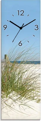 Produktbild von ARTland Glas Wanduhr Quarzuhr - schwarzer Zeiger Schöne Sanddüne mit Gräsern und Zaun Größe: 20x60 cm