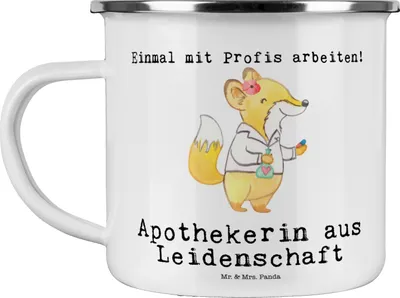 Produktbild von Mr. & Mrs. Panda Pott Apothekerin Leidenschaft - Weiß - Geschenk, wandertasse, Danke, Approbation, Lustig, Haferl, Emaille Tasse, Spruch, Beruf, Teetasse, Pharmazie