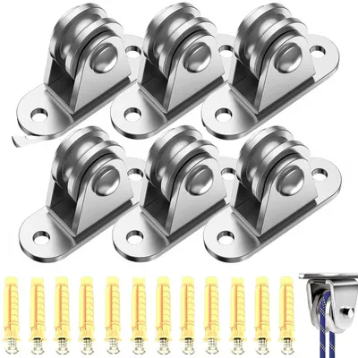 Produktbild von Umlenkrollen 6 Stück – mit Befestigungsplatte & Doppellager – für Seile 3–6 mm – inkl. 4 Schrauben & 4 Hülsen – für Wäscheleinen & Fitnessgeräte