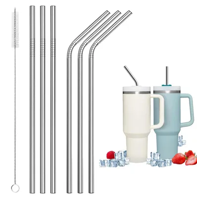 Edelstahl-Trinkhalme 6er-Set mit Reinigungsbürste 31 cm