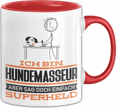 Produktbild von Hundemasseur Geschenk Tasse Ich Bin Hundemasseur Aber Sag Doch Einfach Superheld Lustige Geschenkdiee für Hundemasseur Kaffee-Becher (Rot)