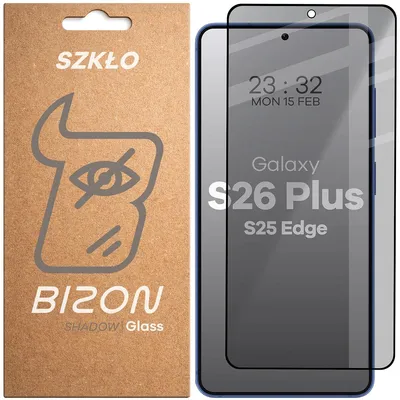 Produktbild von Gehärtetes Glas mit Privatschutzfilter für Galaxy S26 Plus / S25 Edge, Bizon Glass Edge Shadow, getönt mit schwarzer Rahmen