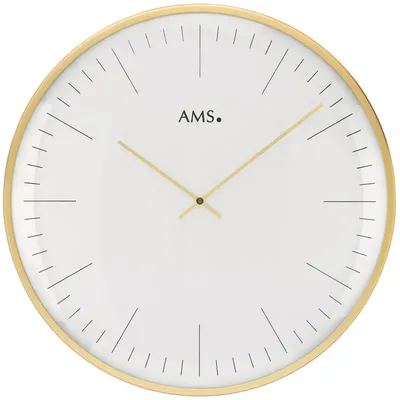 Produktbild von AMS 9541 Wanduhr Quarz analog weiß golden rund