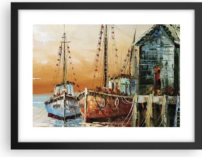 Produktbild von Gerahmtes Poster - Schwarzer Rahmen - Kutter Hafen Öl - 40x30 cm - Wand Bild - Wanddeko - Wandbilder - Kunstposter - Wandposter - Bilderrahmen - Bilder - Kunstdruck - Wandbild - P2BAA40x30-4216