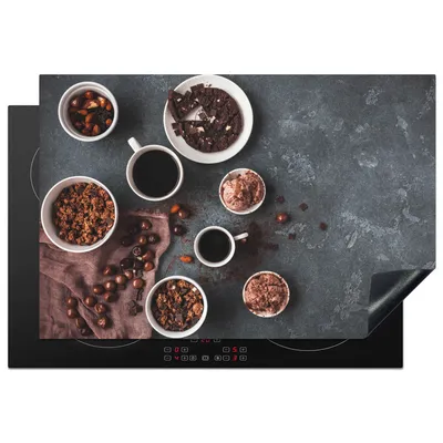 Produktbild von KitchenYeah© Herdabdeckplatte Kaffee - Schokolade - Beton , 78x52cm, Küche Deko, Glaskeramikkochfeld Herdabdeckung, Abdeckplatte fùr Kochfeld