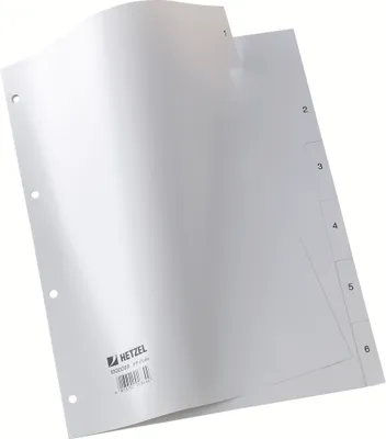 Image de HETZEL Répertoire en plastique, chiffres, A4, 1-6, PP, gris