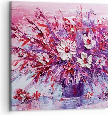 Produktbild von Bild auf Leinwand - Leinwandbild - Einteilig - Pastos Blumen Rosa - 70x70cm - Wand Bild - Wanddeko - Wandbilder - Leinwanddruck - Bilder - Wanddekoration - Leinwand bilder - Wandbild - AC70x70-4530