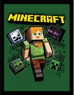Image de Minecraft - Poster encadré PM11094 (40 cm x 30 cm) (Vert/Jaune)