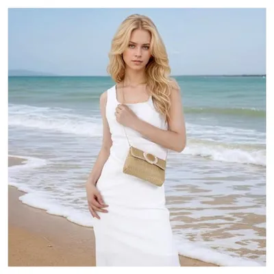 Produktbild von Damen Stroh Clutch Tasche - Gewebte Umhängetasche für Sommer, Strand & Reisen, Rattan Handtasche Geldbörse für Damen