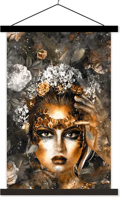 Produktbild von MuchoWow® Textilposter Frauen - Blumen - Gold 120x180 cm mit schwarzem Rahmen - Fotos