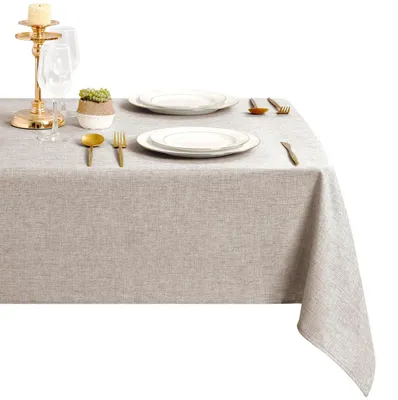 Productafbeelding van Linnenlook tafelkleed, 135x300 cm, polyester, waterafstotend, rechthoekig, geschikt voor buiten