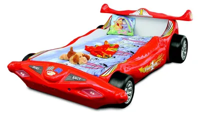 Image de Rotes Kinderbett Rennauto Design Formula 1 Bett Einzelbett Holzgestell