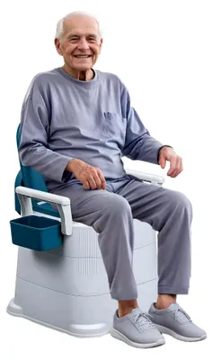 Produktbild von Toilettenstuhl für das Bett, Tragkraft 150 kg, tragbare Toilette und erhöhter Toilettensitz mit gepolstertem Sitz und Rückenlehne (Blau)