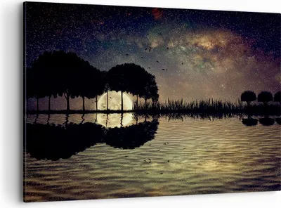 Produktbild von Bild auf Leinwand - Leinwandbild - See Nacht Wasser - 100x70cm - Wand Bild - Wanddeko - Wandbilder - Leinwanddruck - Bilder - Kunstdruck - Wanddekoration - Leinwand bilder - Wandkunst - AA100x70-3753