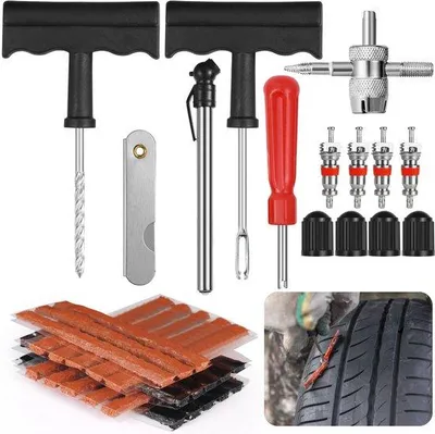 Produktbild von 37-teiliges Autoreifenreparaturset, tragbar, mit Reifendruckmesser, Reifenreparaturset für Fahrrad, Motorrad, Geländewagen und Traktor - C