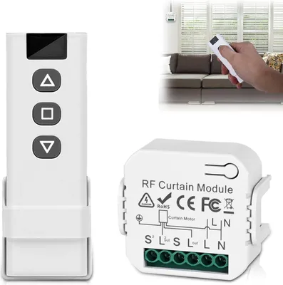 Produktbild von Funk-Rollladensteuerungs-Set: RF-Fernbedienung für Rollläden + Empfängermodul, Reichweite bis zu 100 m, Funkschalter für Rollläden und Jalousien