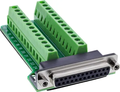 Produktbild von InLine 92502E, Terminal block / D-Sub 25, Grün, Buchse/Buchse, 26/18, 300 V, 10 mΩ