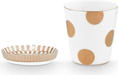 Produktbild von PIP STUDIO Dot Delight Tasse ohne Henkel & Teeablage weiß-gold 230ml