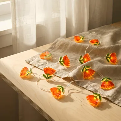 Blüten-Lichterkette 3 m, 30 LEDs, warmweiß, batteriebetrieben