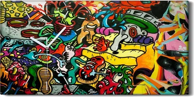 Produktbild von Wanduhr Uhr Wandbild Leinwand Geräuschlos 60x30 Graffiti Kunst städtisch - weiße Hände