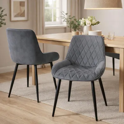 Produktbild von HAGO24 2er Set Esszimmerstühle Anthrazit - Kunstleder Gepolstert Polsterstuhl Schwarze Stahlbeine Metall Sitzhöhe 47cm Belastbarkeit 120kg