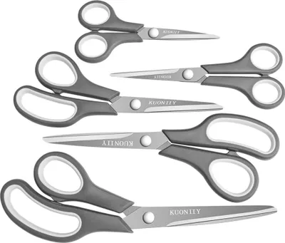 Image de KUONIIY Set de ciseaux 5 pièces Acier inoxydable Trous Soft-Grip Coupe convexe