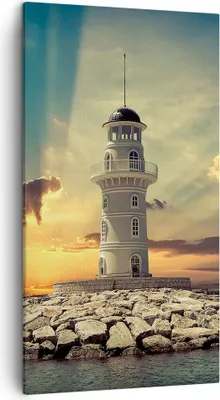 Produktbild von Bild auf Leinwand - Leinwandbild - Leuchtturm Wasser Meer Steine - 45x80cm - Wand Bild - Wanddeko - Leinwanddruck - Bilder - Kunstdruck - Wanddekoration - Leinwand bilder - Wandkunst - PA45x80-2895