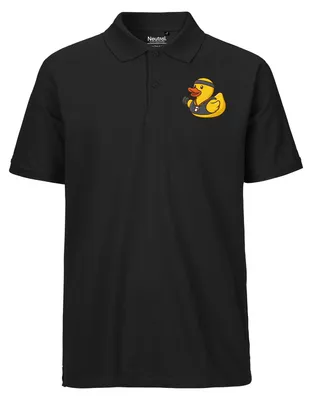 Produktbild von Huuraa Herren Polo Shirt Quietscheente Fitness-Trainer Gummiente Coach 3XL Black Bio Baumwolle Fairtrade Poloshirt Geschenkidee