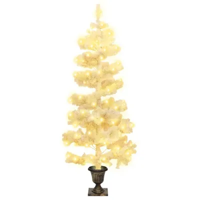 Image de vidaXL Sapin de Noël en spirale avec éclairage et pot blanc 120 cm