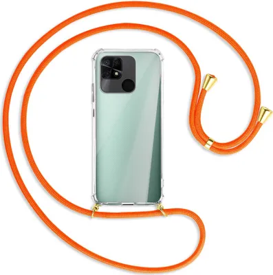 Produktbild von Handykette Backcover-Schutzhülle mit Band (Metall goldfarben) für Xiaomi Redmi 10C - neonorange