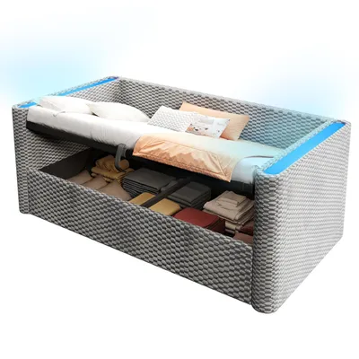 Produktbild von Schlafsofa mit Bettfunktion, Stauraum und LED-Beleuchtung 90x200 cm, Polsterbett, Jugendbett, Einzelbett, Samt