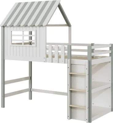 Produktbild von okwish Kinderbett 90x200 cm mit Sicherheitsleiter, Ablagefach und Lattenrost Grün