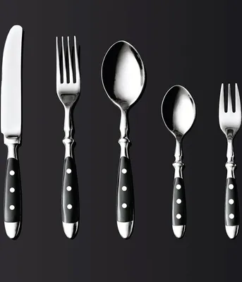 Produktbild von 60x Besteckset mit Kunststoffgriff schwarz, Bistro, Chromstahl 18/0, je 12 Teile
