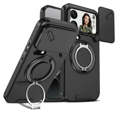Produktbild von Handyhülle für Xiaomi 18 Pro Max Dual-Layer Stoßfest Militär Hülle mit Dia Kameraschutz, Magnetisch Ring Ständer Schwarz