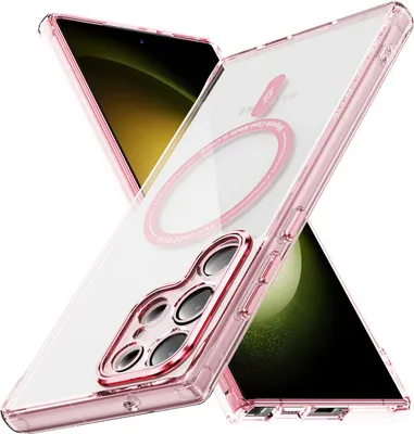 Produktbild von Magnetisch Klare Hülle für Samsung Galaxy S23 Ultra, Kompatibel mit MagSafe, Hybrid Stoßfeste Handyhülle Pink