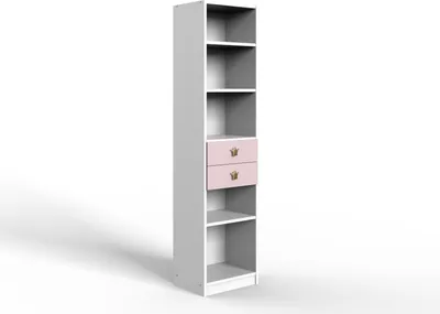 Produktbild von Regal "Cindy2" in WEISS + ABSETZUNGEN ROSE mit 2 Schubladen und 3 Einlegeböden. Abmessungen (BxHxT) 48x197x40 cm
