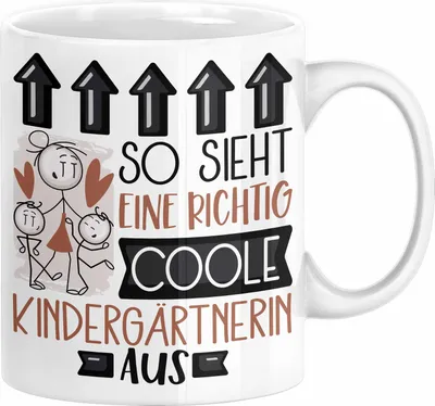 Produktbild von Kindergärtnerin Geschenk Tasse Geschenkidee für Kindergärtnerin Geburtstag Weihnachten Spruch So Sieht Eine Richtig Coole Kindergärtnerin Aus Kaffee-Becher  (Weiß)
