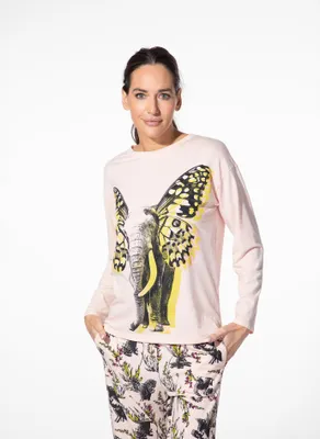 Productafbeelding van Korte nachthemd voor dames, lange mouwen, beige | Pyjamastop, lange mouwen