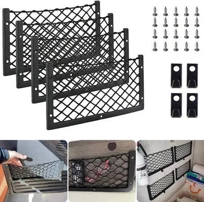 Produktbild von Famanu Set von 4 Gepäcknetzen – 36 x 18 cm – Mit Haken – Für Kofferraum und Wohnwagen