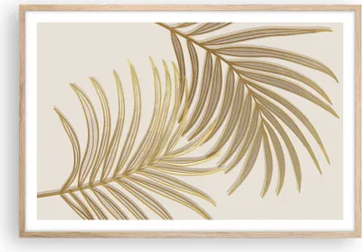 Produktbild von Gerahmtes Poster - Rahmen in heller Eiche - Golden Blätter Palmen - 91,5x61 cm - Wand Bild - Wanddeko - Wandbilder - Kunstposter - Wandposter - Bilderrahmen - Bilder - Kunstdruck - P2NAA91x61-4738
