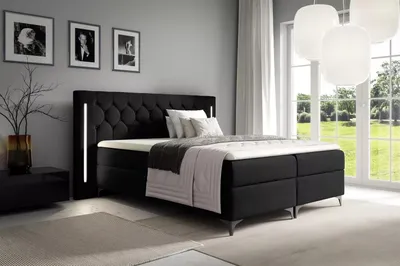 Obrázek produktu pro Vysoká manželská postel 200x220 ELIANE s LED osvětlením - černá + topper