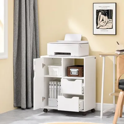 Immagine prodotto di Tavolo per stampante - Bianco - 74x44x74 cm - Plastica - Ufficio - Carrello per ufficio con ruote