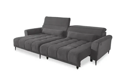 Produktbild von Wohnlandschaft >Wolve< elektr. Sitzverstellung, Kissen, Cord dunkelgrau - 277x108x179cm BxHxT