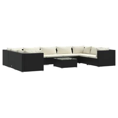 Produktbild von vidaXL 10-tlg. Garten-Lounge-Set mit Kissen Poly Rattan Schwarz