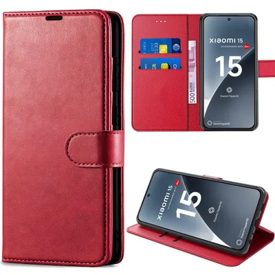 Image de Coque pour Xiaomi 15, Protection Rabat Anti-Rayures Antichoc Synthécuir Rouge